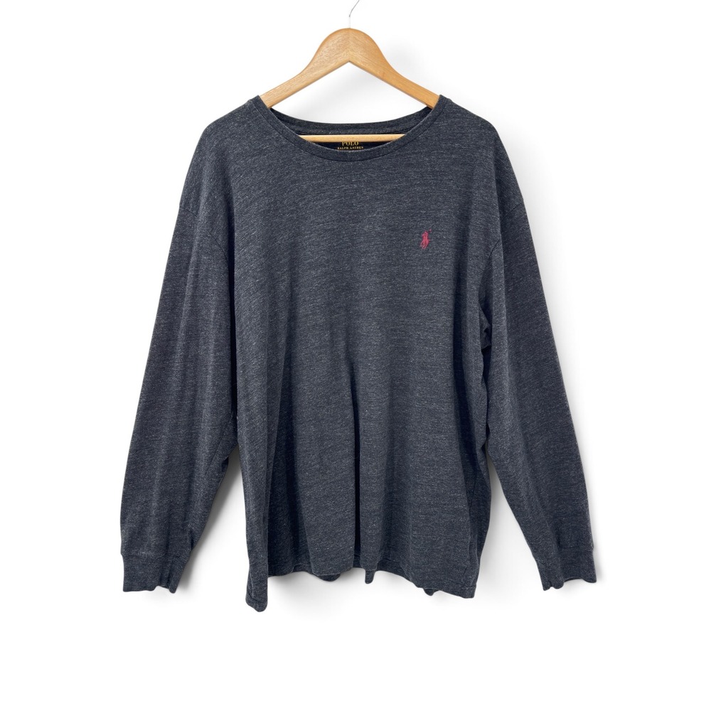 Polo Ralph Lauren Mens Cotton T-Shirt Charcoal Grey Long Sleeve Pony Logo XXL